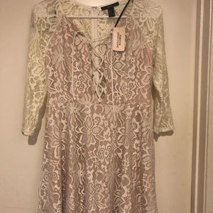 White lace with tan slip dress